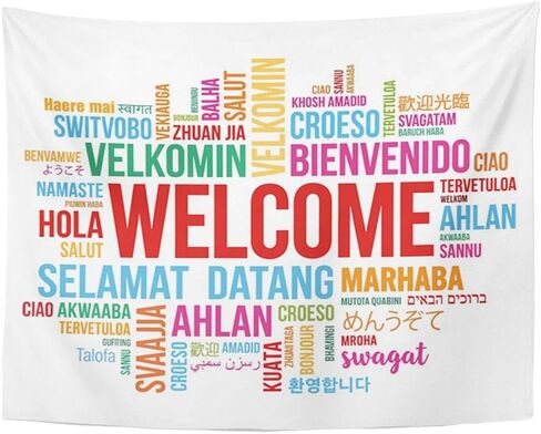 TOMPOP Tapestry World Welcome Word Cloud in Different Languages Conceptual Multilingual Home Decor Wall Hanging for Living Room Bedroom Dorm 50x60 Inches in Kuwait