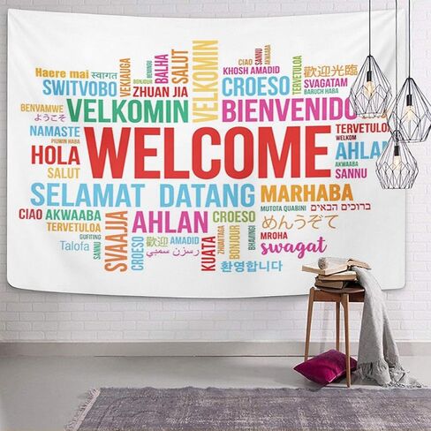TOMPOP Tapestry World Welcome Word Cloud in Different Languages Conceptual Multilingual Home Decor Wall Hanging for Living Room Bedroom Dorm 50x60 Inches in Kuwait