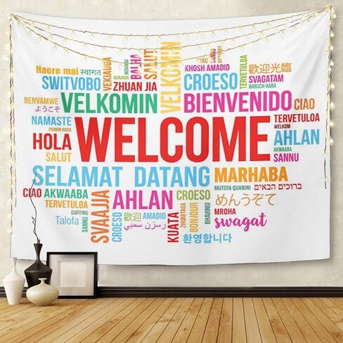 TOMPOP Tapestry World Welcome Word Cloud in Different Languages Conceptual Multilingual Home Decor Wall Hanging for Living Room Bedroom Dorm 50x60 Inches in Kuwait