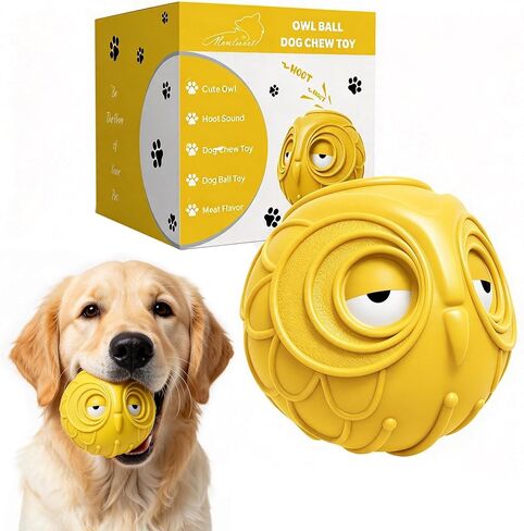 Giggle Ball for Dogs Owl Dog Toys for Aggressive Chewers Dog Ball Toy for Puppy Medium Large Dogs Natural Rubber Cute Owl Hoot Fun Giggle Sounds When Rolled or Shaken (Yellow Owl) in Kuwait