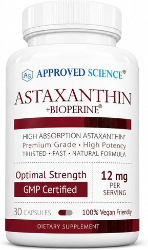 معتمد من Science® Astaxanthin 12 mg - مضاد أكسدة قوي للغاية - يدعم القلب والعينين والمفاصل والجلد - 30 كبسولة نباتية لكل زجاجة - كمية تكفي لمدة 3 أشهر in Kuwait