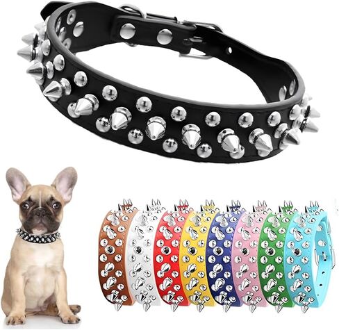 Spiked Dog Collar for Small Dogs Soft PU Leather Spike Puppy Collar Anti Bite Studded Rivet Cat Collar for Kittens Small Medium Pets Like Chihuahua Pug Pit Bull Bulldog, Black XS in Kuwait