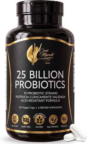Coco March Probiotic 25 Billion - 10 Probiotic Strains, Acid-Resistant Formula High Potency for Adults & Children - Gluten Free, Dairy Free, Soy Free, Keto Friendly, Paleo Friendly, 30 Capsules in Kuwait