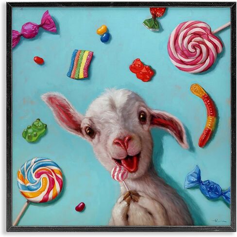 Stupell Industries Happy Sheep with Candy Gray Framed Giclee Art Design by Lucia Heffernan in Kuwait