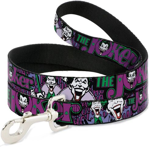 Buckle-Down Pet Leash - Joker Face/Logo/Spades Black/Green/Purple - 4 Feet Long - 1" Wide in Kuwait