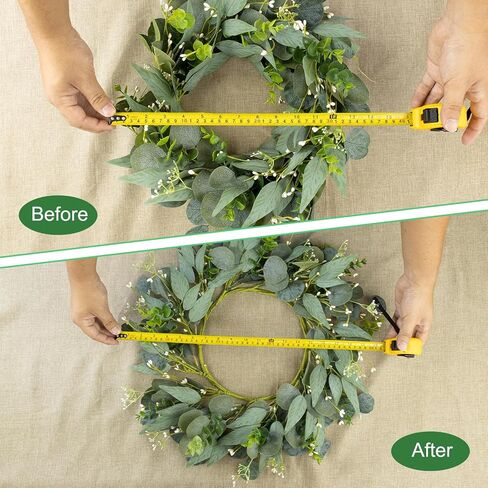 Artificial Green Eucalyptus Wreath,15 inches Greenery Wreath with Clusters of White Flowers Mini Spring/Summer Wreath for Front Door Wall Window Decor in Kuwait