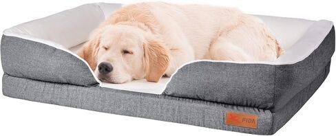 Fida Orthopedic Dog Bed with Memory Foam Base - Dog Lounge Sofa, Removable Washable Cover, Pets Couch Beds for Small Dogs & Cats (Small, Grey) in Kuwait