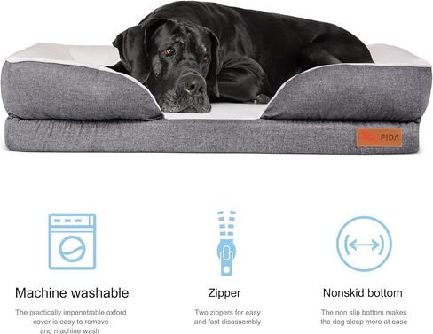 Fida Orthopedic Dog Bed with Memory Foam Base - Dog Lounge Sofa, Removable Washable Cover, Pets Couch Beds for Small Dogs & Cats (Small, Grey) in Kuwait
