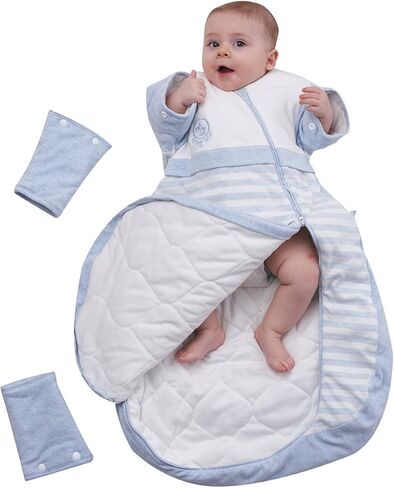 حقيبة نوم عضوية من OuYun Baby، بطانية يمكن ارتداؤها بأكمام قابلة للفصل، باللون الوردي، طبقة مزدوجة لـ 68-77 درجة فهرنهايت in Kuwait