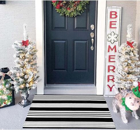 OJIA Front Door Mat 24"x51", Machine Washable Porch Rug Outdoor Door Mat Striped Entryway Rugs Indoor Outdoor Rugs Cotton Hand-Woven Entry Rug for Kitchen/Bathroom/Farmhouse/Home Entrance in Kuwait