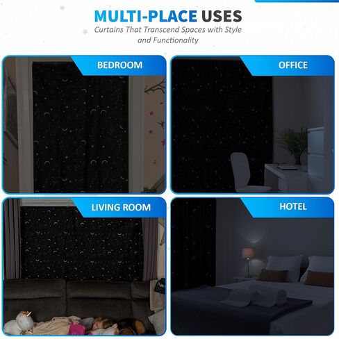 Portable Blackout Curtains (60" x 80") - Travel Blackout Curtains for Baby w/Stars - Portable Blackout Shades w/UV & Thermal Protection - 20 Suctions & Velcro Blackout Curtains - Stick on Curtains in Kuwait