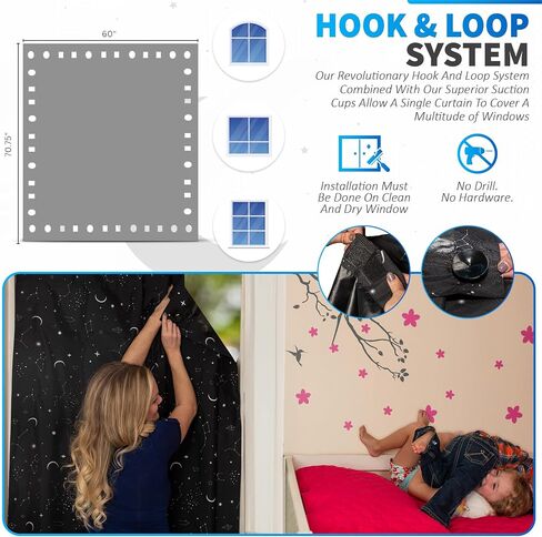 Portable Blackout Curtains (60" x 80") - Travel Blackout Curtains for Baby w/Stars - Portable Blackout Shades w/UV & Thermal Protection - 20 Suctions & Velcro Blackout Curtains - Stick on Curtains in Kuwait