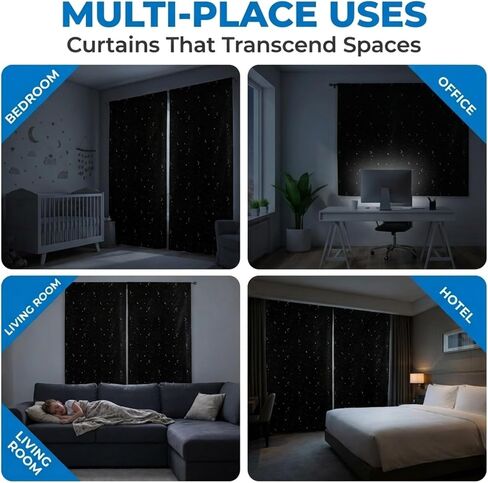 Portable Blackout Curtains (60" x 80") - Travel Blackout Curtains for Baby w/Stars - Portable Blackout Shades w/UV & Thermal Protection - 20 Suctions & Velcro Blackout Curtains - Stick on Curtains in Kuwait
