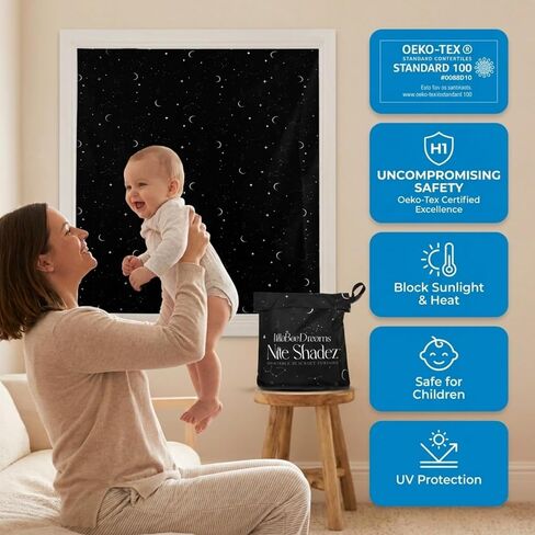 Portable Blackout Curtains (60" x 80") - Travel Blackout Curtains for Baby w/Stars - Portable Blackout Shades w/UV & Thermal Protection - 20 Suctions & Velcro Blackout Curtains - Stick on Curtains in Kuwait