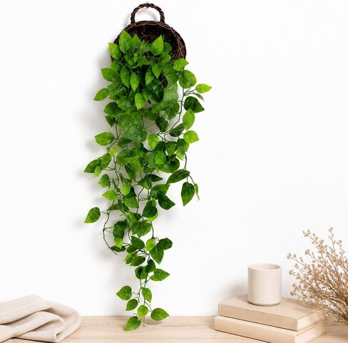 ANZOME Artificial Hanging Plants, 3.5ft Ivy Vine Fake Leaves Green Chain for Indoor Outdoor Wall Home Room Garden Wedding Garland Decoration(Basket Included) in Kuwait