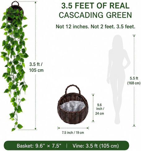 ANZOME Artificial Hanging Plants, 3.5ft Ivy Vine Fake Leaves Green Chain for Indoor Outdoor Wall Home Room Garden Wedding Garland Decoration(Basket Included) in Kuwait