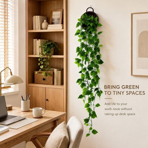 ANZOME Artificial Hanging Plants, 3.5ft Ivy Vine Fake Leaves Green Chain for Indoor Outdoor Wall Home Room Garden Wedding Garland Decoration(Basket Included) in Kuwait