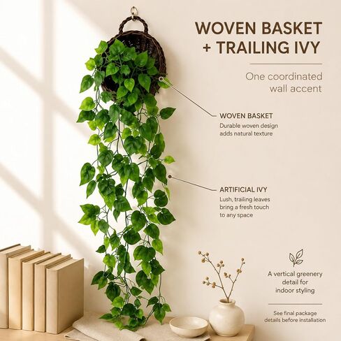 ANZOME Artificial Hanging Plants, 3.5ft Ivy Vine Fake Leaves Green Chain for Indoor Outdoor Wall Home Room Garden Wedding Garland Decoration(Basket Included) in Kuwait