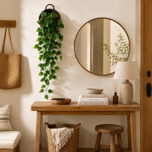 ANZOME Artificial Hanging Plants, 3.5ft Ivy Vine Fake Leaves Green Chain for Indoor Outdoor Wall Home Room Garden Wedding Garland Decoration(Basket Included) in Kuwait
