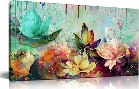 GUGIKA Lotus Flower Wall Art for Living Room, Floral Canvas Wall Decor for Bedroom, Colorful Print Paintings, Size 20x40 Inches in Kuwait