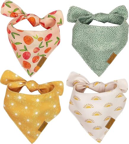 Remy+Roo Large Spring Dog Bandanas - 4 Pack Kathrine Set | Premium Durable Adjustable Polyester Fabric | Patented Shape Girl Dog Bandana, Floral Dog Bandana in Kuwait