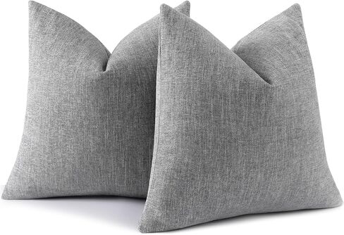 decorUhome Decorative Throw Pillow Covers 18x18 Set of 2, Farmhouse Textured Chenille Square Pillow Covers for Couch Sofa Bed Living Room, Grey in Kuwait