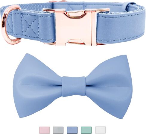 Soft Leather Bowtie Dog Collar - Adjustable Cute Bow Tie Collar [Easy to Clean] with Stylish Rose Gold Heavy Duty Metal Buckle for Small Medium Large Dogs White M in Kuwait