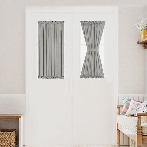 Turquoize Elegant Linen French Door Curtains Light Filtering Curtain Panels Rod Pocket Linen Panel for Glass Door With Tie-Back Privacy Assured Semi Sheer Door Panels, 25"W by 40"L, 2 Panels,Dove Gray in Kuwait