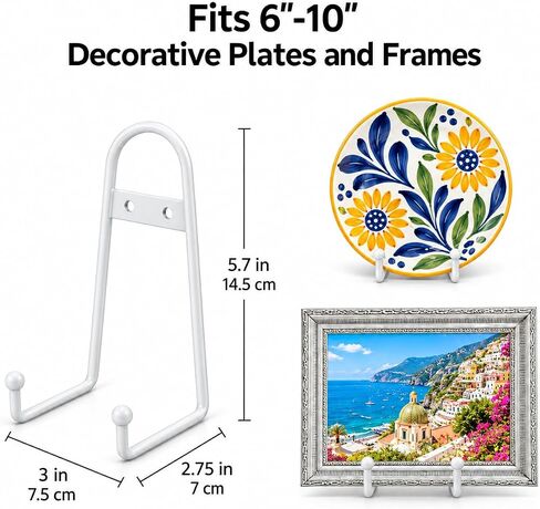 6 inch Medium White Metal wall Mount Display Easel Plate Hanger Vertical Plate Stand Holders Picture frame Stand for Wall 4 Pack in Kuwait