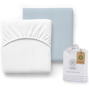 Threadmill Organic Baby Crib Sheets for Boys & Girls | 100% Organic Cotton Fitted Crib Sheet for Standard Crib Mattress | 2 Pack Unisex Cozy Toddler Sheets, Machine Washable | Blue & White in Kuwait