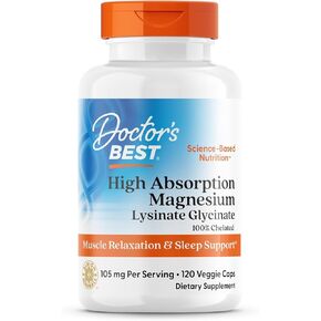 Doctor's Best High Absorption Magnesium Glycinate Lysinate 100% Chelated, Non-GMO, Vegan, 120 Veggie Capsule (Pack of 1) in Kuwait
