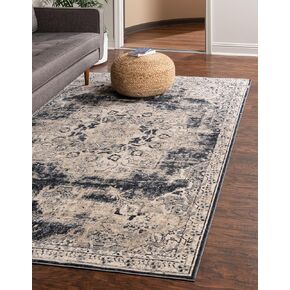 Unique Loom Chateau Collection Area Rug - Roosevelt (3' 3" x 5' 3" Rectangle, Dark Blue/ Beige) in Kuwait
