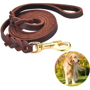 Leather Dog Leash Traffic 6ft Heavy Duty Training for Large Medium Small Breed Dog Brown Double Handle Pet Leashes (6FT * 4/5", Brown) in Kuwait