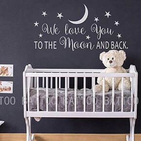 BATTOO We Love You to The Moon and Back Wall Decal - Nursery Wall Decal - Moon and Stars Nursery Decals - Children Wall Decor - Wall Decals Nursery(White, 40" WX20 H) in Kuwait