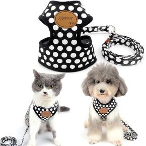 SMALLLEE_LUCKY_STORE New Soft Mesh Nylon Vest Polka Dot Pet Cat Small Medium Dog Harness Dog Leash Set Leads Pink M in Kuwait