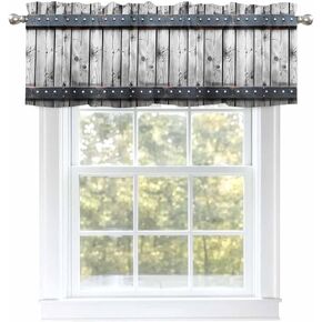 Jolunifun Rustic Country Valances Curtain for Kitchen/Living Room/Bedroom Windows, Wooden Barn Doors Window Panel Drape Treatment,Farm Farmhouse Rod Pocket Short Topper Small Tier Curtains 54x18 in Kuwait