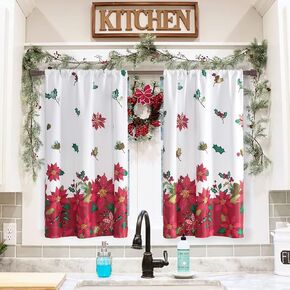 Christmas Curtains 84 Inch Length for Living Room 2 Panels Set Holiday Poinsettia Decorations Buffalo Plaid Decor Floral Tree Farmhouse Long Window Blackout Drapes for Bedroom Sliding Door,White Red in Kuwait