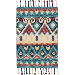 SAFAVIEH Aspen Collection Accent Rug - 2'3" x 5', Blue & Red, Handmade Boho Braided Tassel Wool, Ideal for High Traffic Areas in Entryway, Living Room, Bedroom (APN137A) in Kuwait