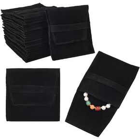 NBEADS 24 Pcs Black Microfiber Jewelry Pouch, Pocket Cosmetic Bag Velvet Jewelry Flap Pouches Folding Envelope Bag for Earrings Bracelets Necklaces Packaging, 3.78×3.54x0.1 Inch in Kuwait