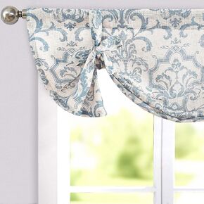 jinchan Tie Up Curtain Double Layer Linen Roman Shades Valance Curtain Floral for Bathroom Window Living Room Cafe Farmhouse Room Darkening Rustic Adjustable 45 Inch 1 Panel Blue on Beige in Kuwait