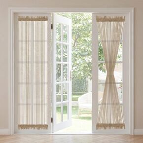 H.VERSAILTEX الكتان ستائر الباب الفرنسية الخصوصية ستارة تقليل الضوء مع Tieback رود جيب الستار 1 لوحة للباب الزجاجي ميزة مفتوحة نسج الكتان محكم in Kuwait