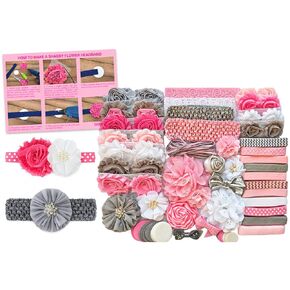 Bowtique Emilee Baby Shower Headband Kit DIY Headband Kit makes 30 Headbands - Pink and Grey in Kuwait