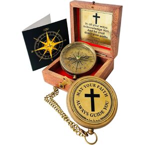 ALADEAN God's Faith Compass - Christian Religious Gift for Men Women | Engraved Hiking Compass Catholic Gift Communion Baptism Confirmation (May Your Faith Always Guide You) in Kuwait
