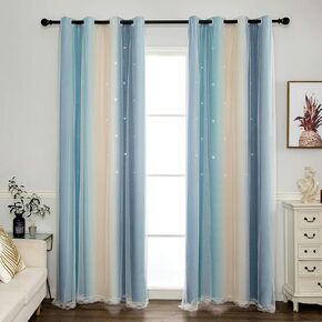 vctops Blackout Stripe Gradient Window Curtains Double Layer Tulle Overlay Drapes Star Cut Out Curtains for Kids Girls Bedroom Living Room, 1 Panel (Rainbow,52"x96") in Kuwait