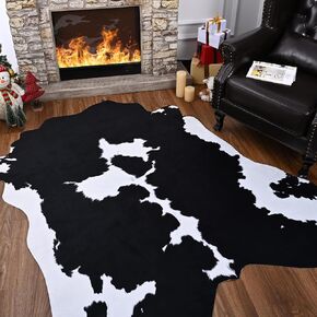 Comeet Faux Cowhide Rug 4.6 x 5.2 Feet, Large Cow Rug Thickened Cow Print Rug, Non-Slip Faux Animal Printed Area Rug Western Decor Carpet for Living Room Bedroom, Brown in Kuwait