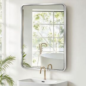 Movo 24 Inch x 30 Inch Black Metal Framed Bathroom Mirror Medicine Cabinet Rectangle Tilting Beveled Vanity Mirrors Recess or Surface Mount Installation in Kuwait