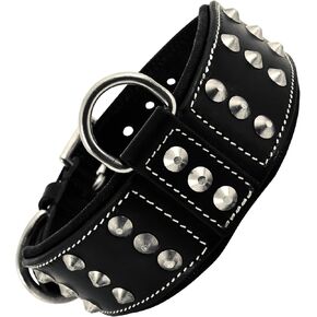 Premium Leather Studded Collar for Large Dogs | Brazier Rivet | 2 Inch Wide White Dog Collar | Saddle Grade, Heavy Duty, Cushion Padding (White, L (Fit Neck Size 18.5"-22.5")) in Kuwait