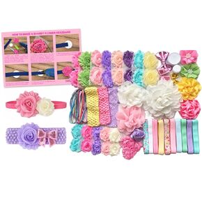 Springtime Pastels DIY Baby Shower Headband Kit - Makes 30 Headbands, Includes 35 Flowers, 15 Yards of Elastic, Felt Circles, Embellishments, Bows and More in Kuwait