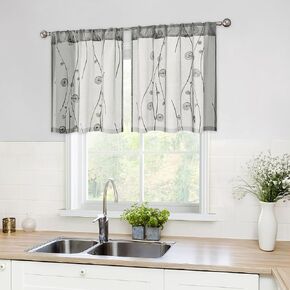 HOMEIDEAS Sage Green Sheer Curtains 52 X 84 Inches Length 2 Panels Embroidered Wave Line with Spiral Pattern Pocket Faux Linen Semi Sheer Voile Window Curtains/Drapes for Bedroom Living Room in Kuwait
