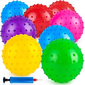 LOVEINUSA 8PCS Bounce Balls, Knobby Balls with Pump 7inch Sensory Balls Spiky Massage Balls for Kids Party Favors in Kuwait